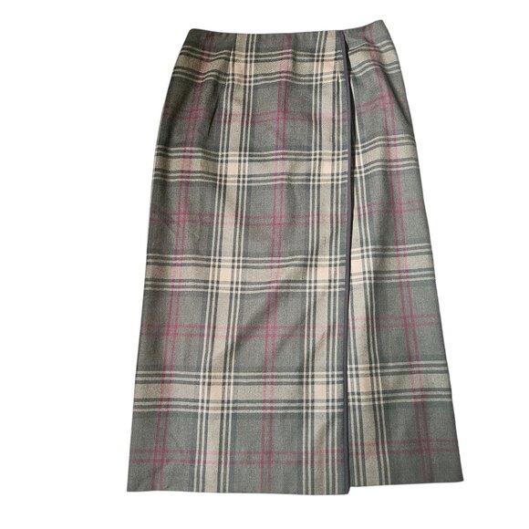 Talbots Dresses & Skirts - VTG Talbots Midi Skirt 100% Wool Women's SZ 14 Plaid Gray Preppy Academia Work
